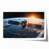 Satellite Over Earth at Sunrise - Stunning Cosmic Space Wall Art
