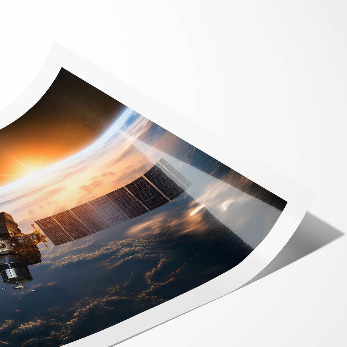 Satellite Over Earth at Sunrise - Stunning Cosmic Space Wall Art