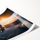 Satellite Over Earth at Sunrise - Stunning Cosmic Space Wall Art