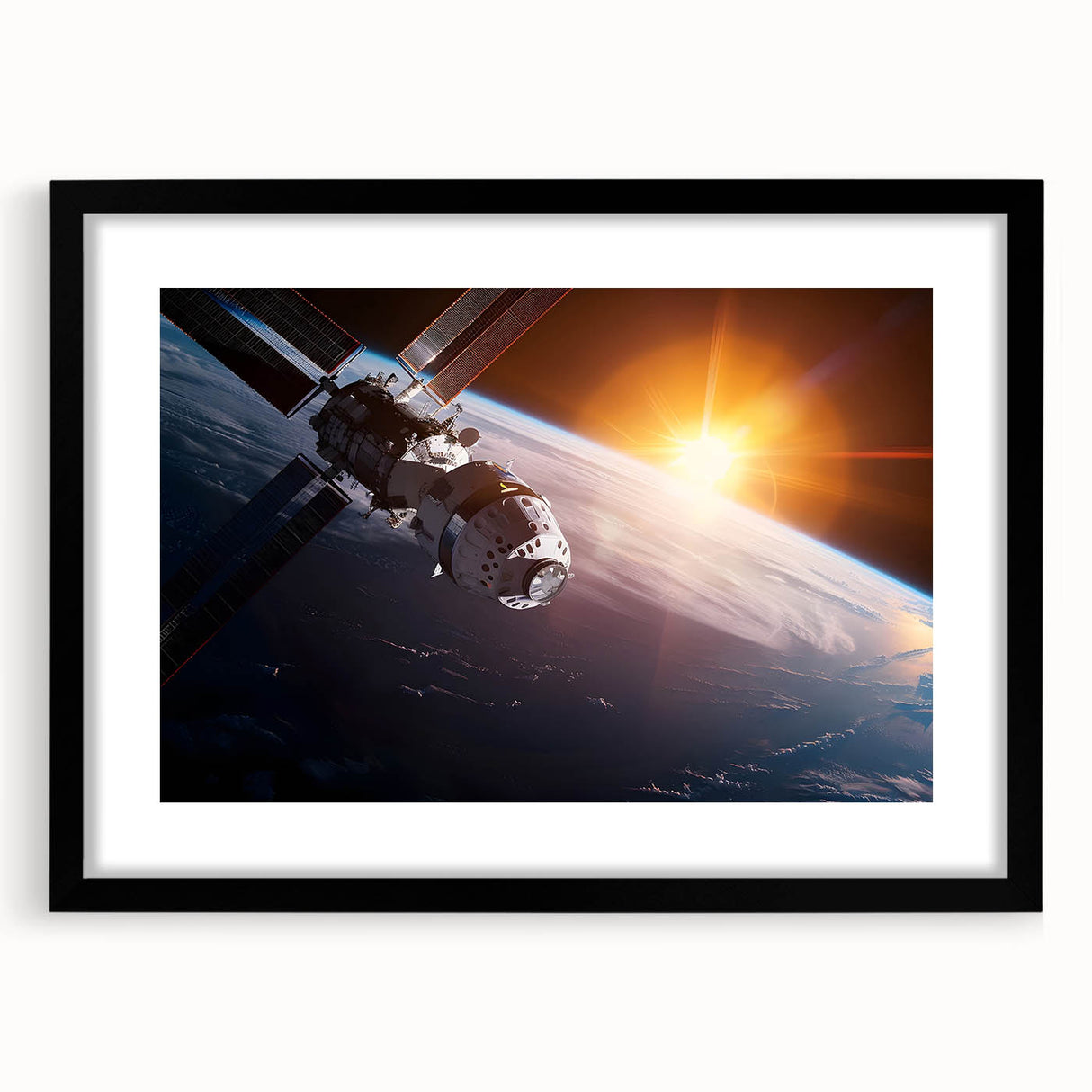 Satellite Over Earth with Sunrise - Stunning Cosmic Wall Art Decor