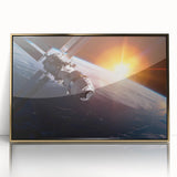 Satellite Over Earth with Sunrise - Stunning Cosmic Wall Art Decor