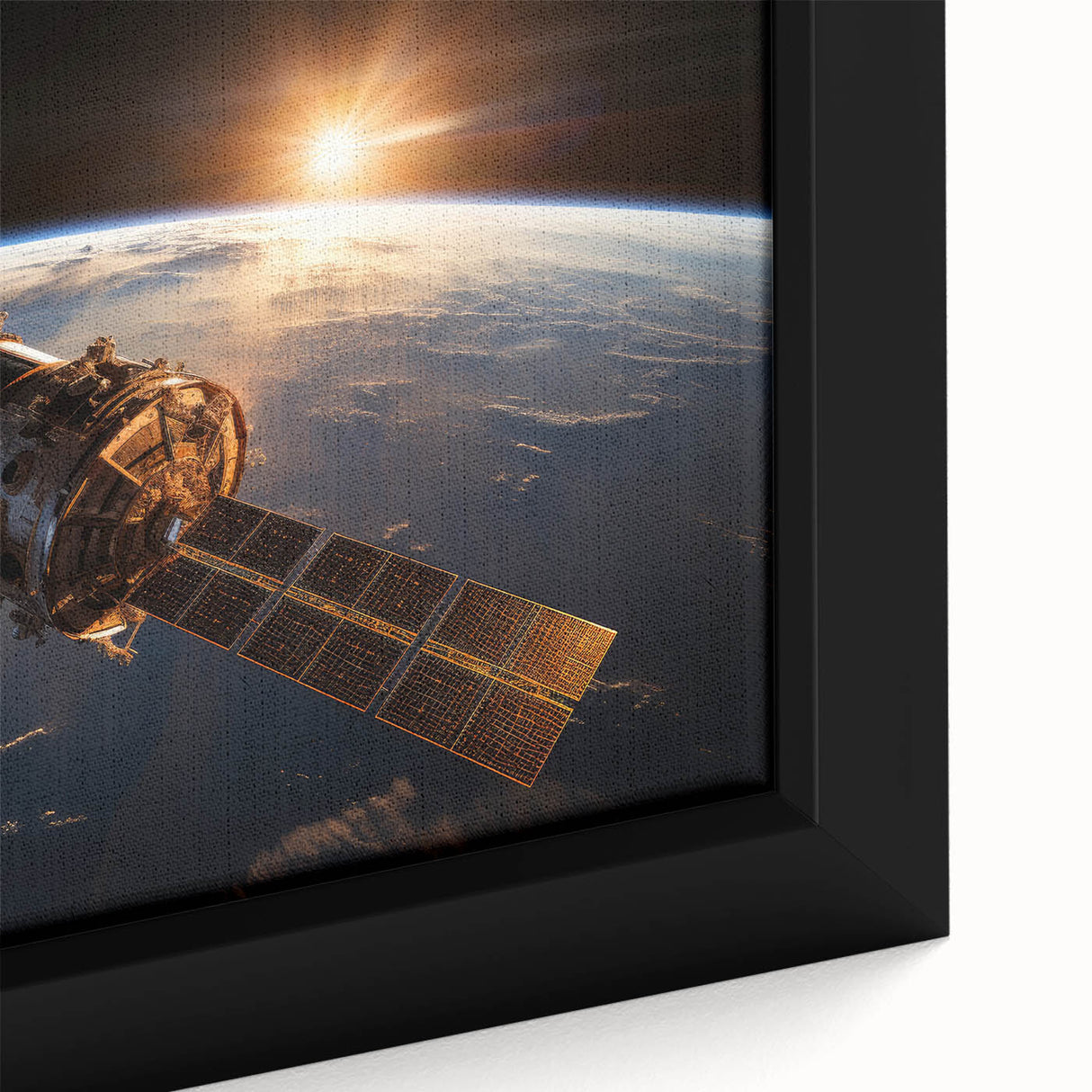 Satellite at Sunrise Over Earth - Stunning Cosmic Wall Decor Art