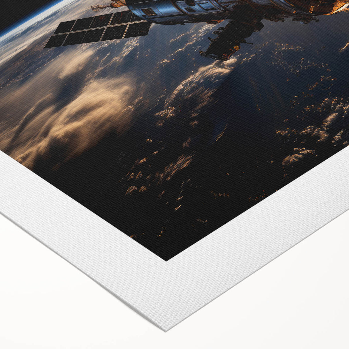Satellite at Sunrise Over Earth - Stunning Cosmic Wall Decor Art