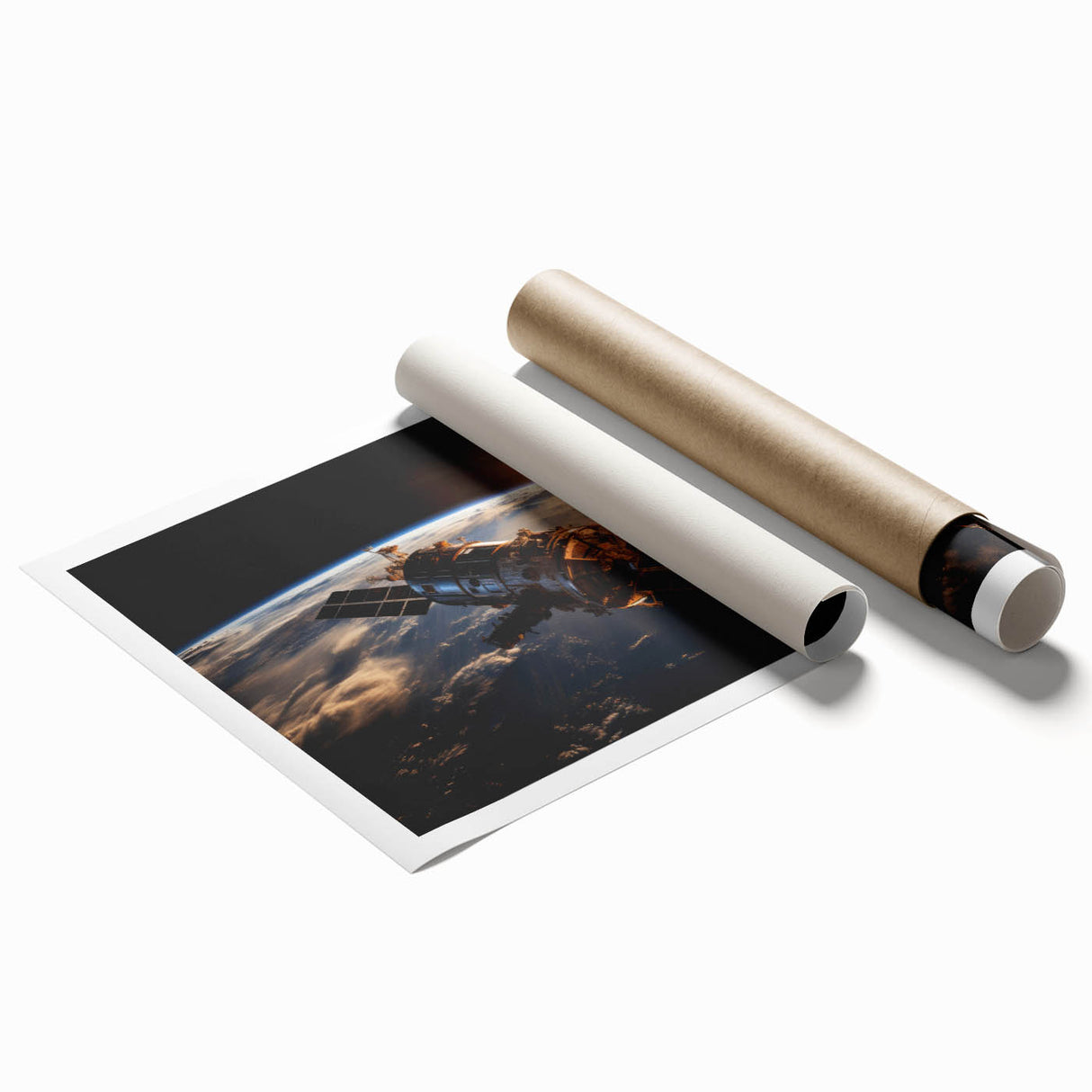 Satellite at Sunrise Over Earth - Stunning Cosmic Wall Decor Art
