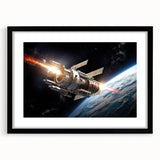 Satellite Launch Over Earth - Space-Themed Wall Art for Home Decor