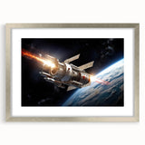 Satellite Launch Over Earth - Space-Themed Wall Art for Home Decor
