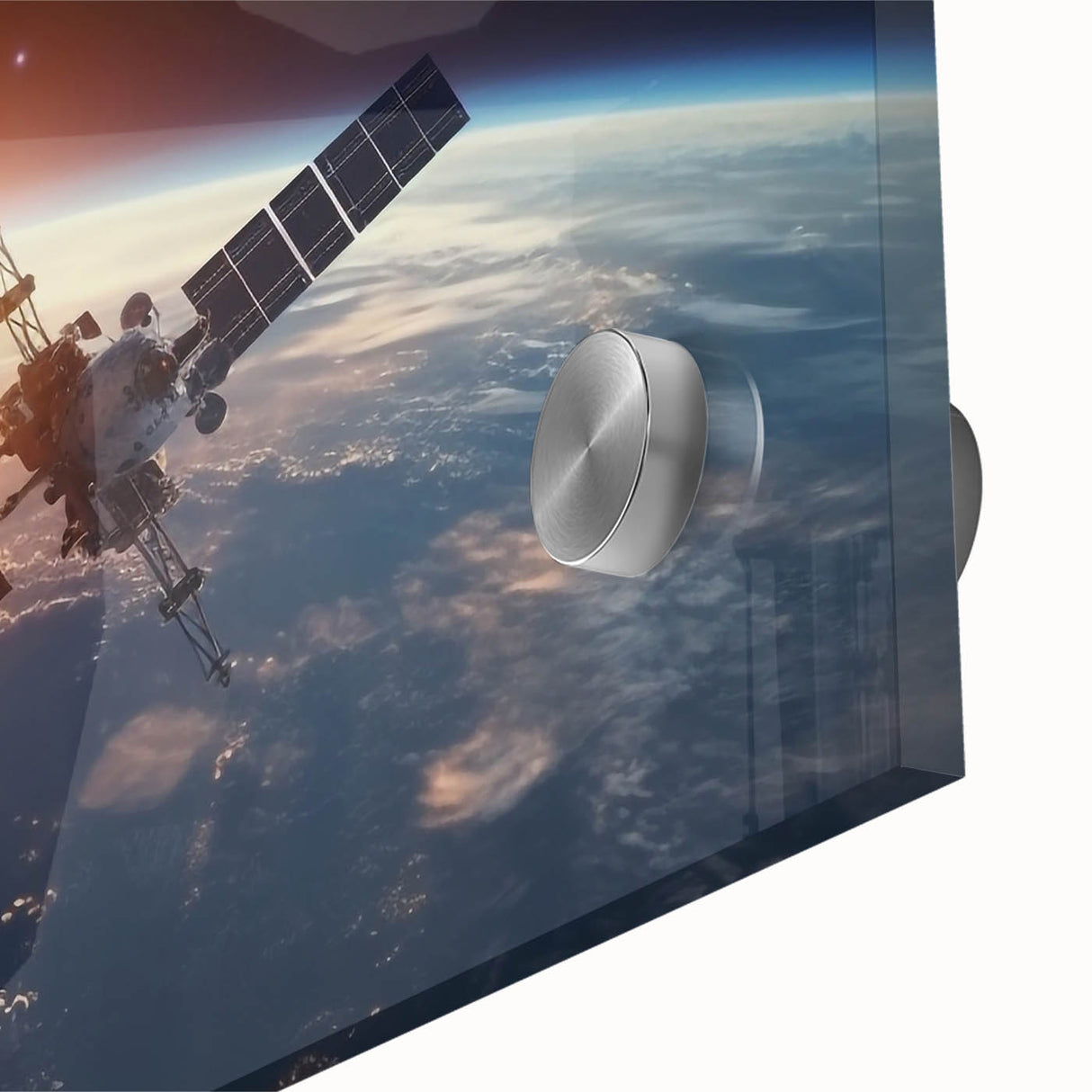 Satellite at Sunrise Over Earth - Stunning Cosmic Wall Decor Art