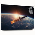 Satellite at Sunrise Over Earth - Stunning Cosmic Wall Decor Art
