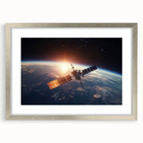 Satellite at Sunrise Over Earth - Stunning Cosmic Wall Decor Art
