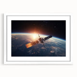 Satellite at Sunrise Over Earth - Stunning Cosmic Wall Decor Art