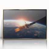 Satellite at Sunrise Over Earth - Stunning Cosmic Wall Decor Art