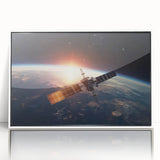 Satellite at Sunrise Over Earth - Stunning Cosmic Wall Decor Art