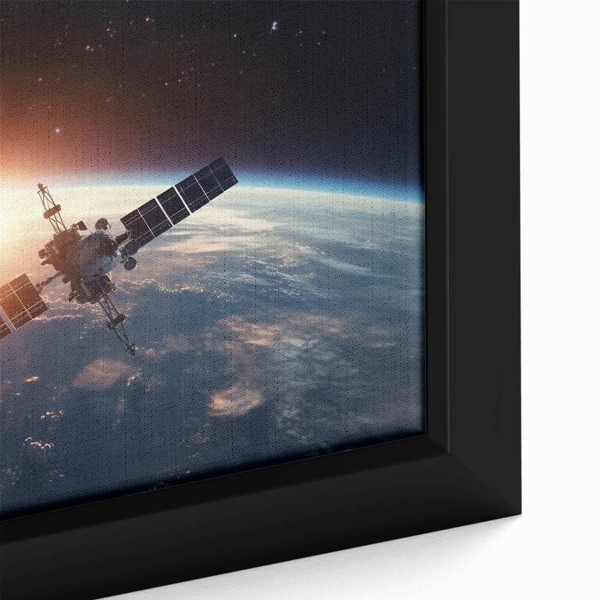 Satellite at Sunrise Over Earth - Stunning Cosmic Wall Decor Art