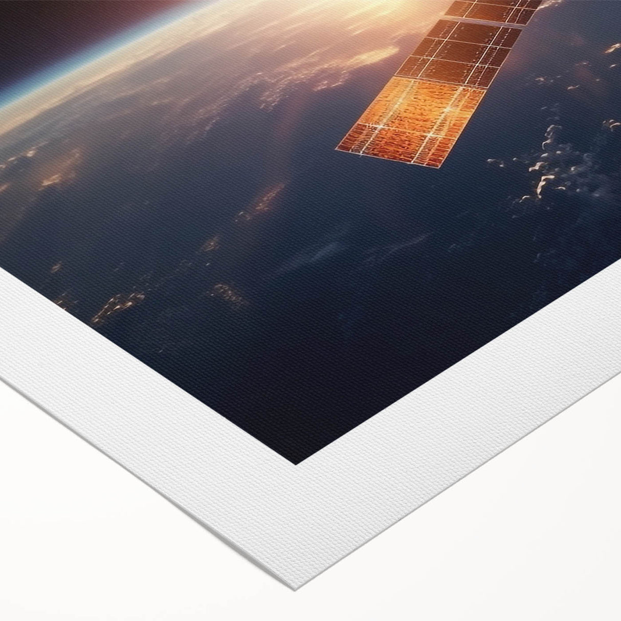 Satellite at Sunrise Over Earth - Stunning Cosmic Wall Decor Art