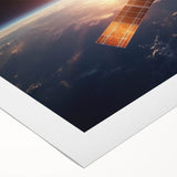 Satellite at Sunrise Over Earth - Stunning Cosmic Wall Decor Art