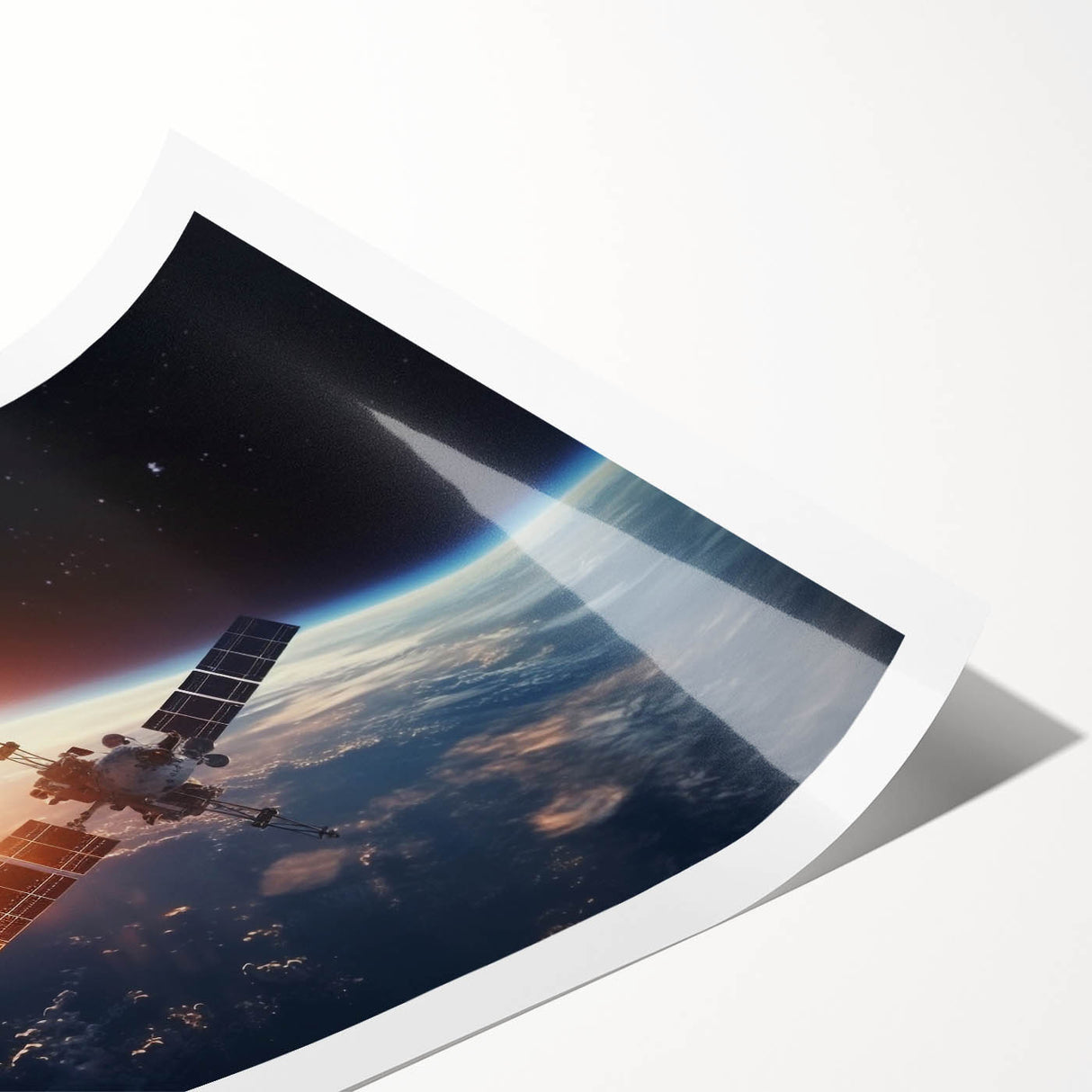 Satellite at Sunrise Over Earth - Stunning Cosmic Wall Decor Art