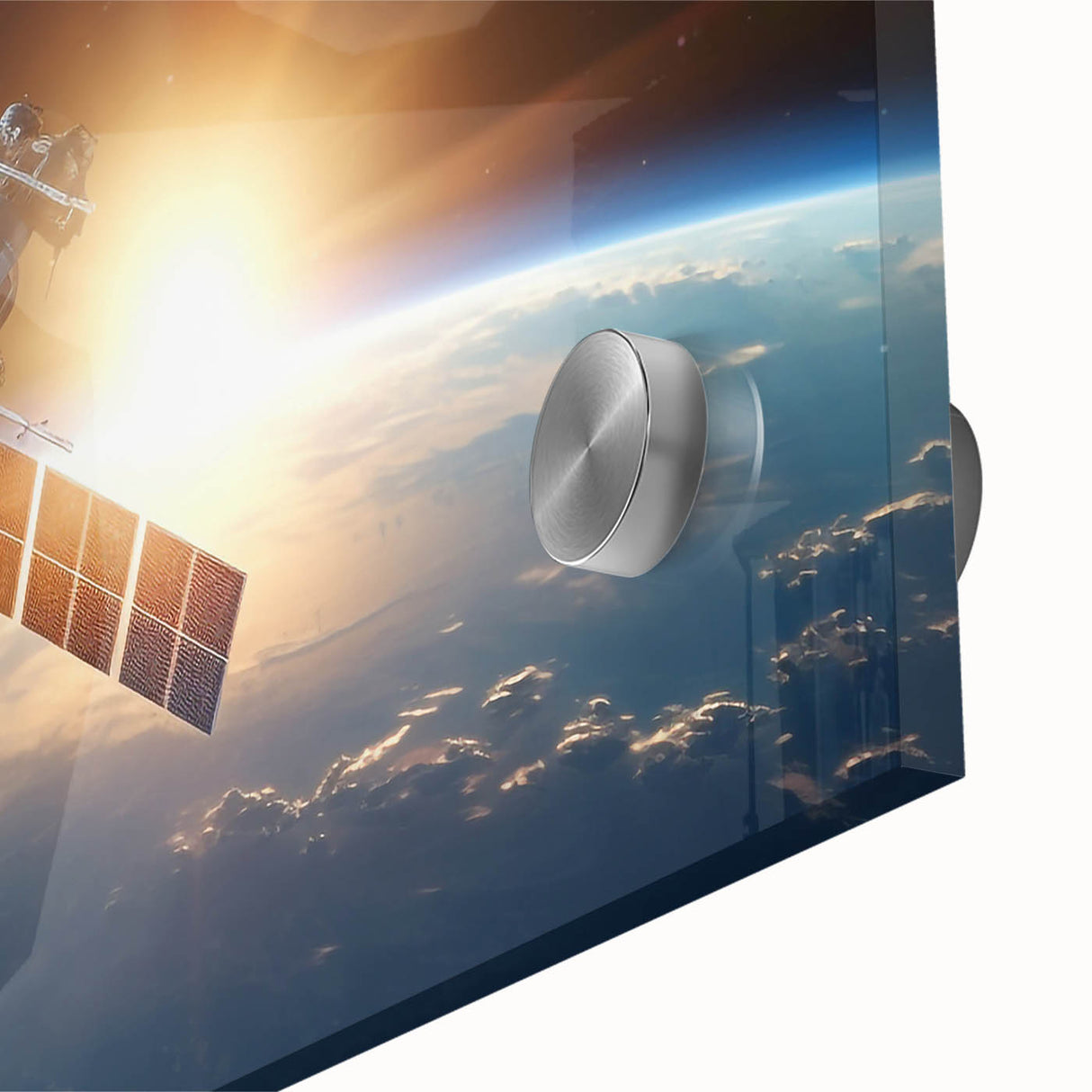 Satellite at Sunrise Over Earth - Cosmic Wall Art for Space Lovers