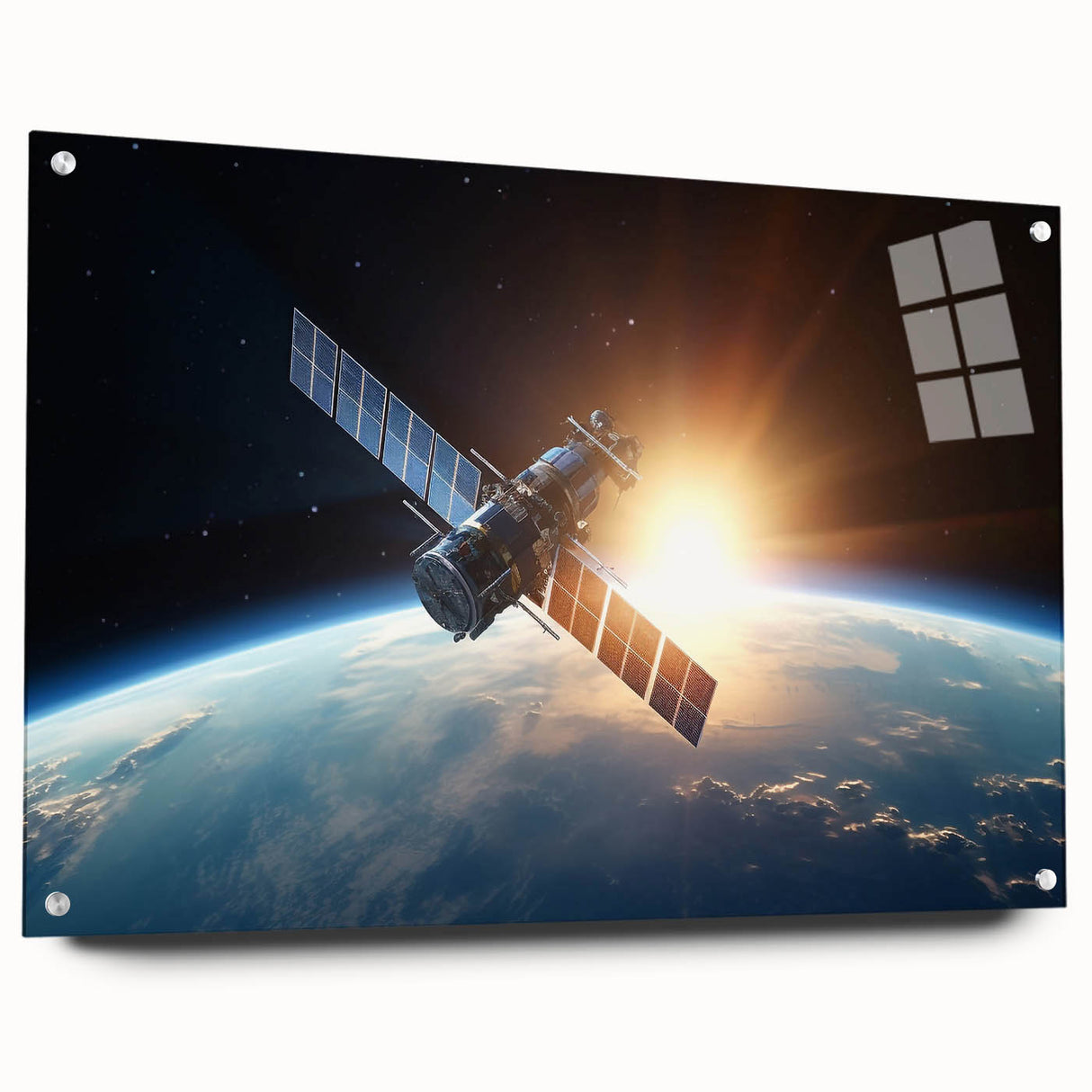 Satellite at Sunrise Over Earth - Cosmic Wall Art for Space Lovers