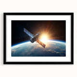 Satellite at Sunrise Over Earth - Cosmic Wall Art for Space Lovers