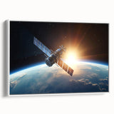 Satellite at Sunrise Over Earth - Cosmic Wall Art for Space Lovers