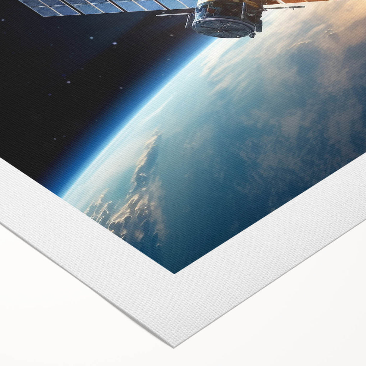 Satellite at Sunrise Over Earth - Cosmic Wall Art for Space Lovers
