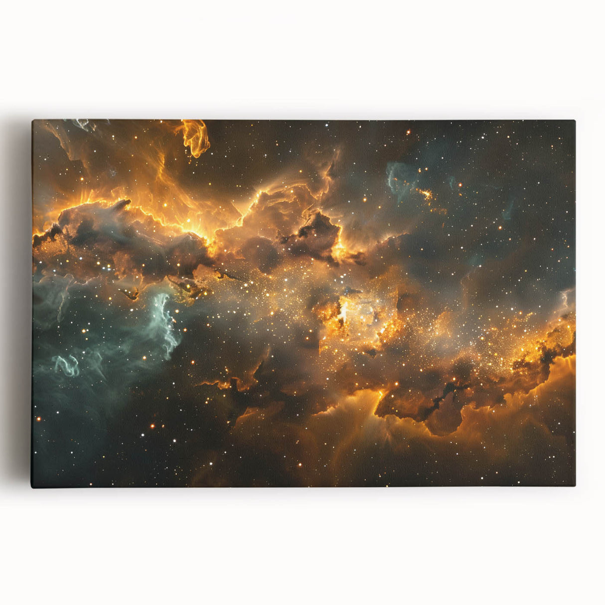 Golden Nebula Explosion Art - Space-Themed Cosmic Wall Decor Print