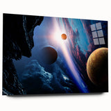 Planetary Sunrise and Moonscape Art - Cosmic Space Wall Decor
