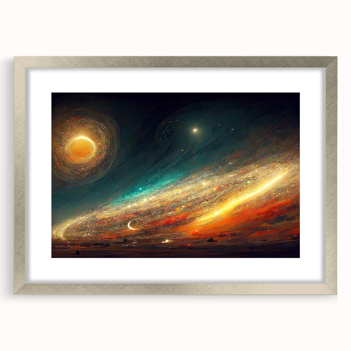 Cosmic Sun in Deep Space – Ethereal Sun Wall Art with Galaxy Elements