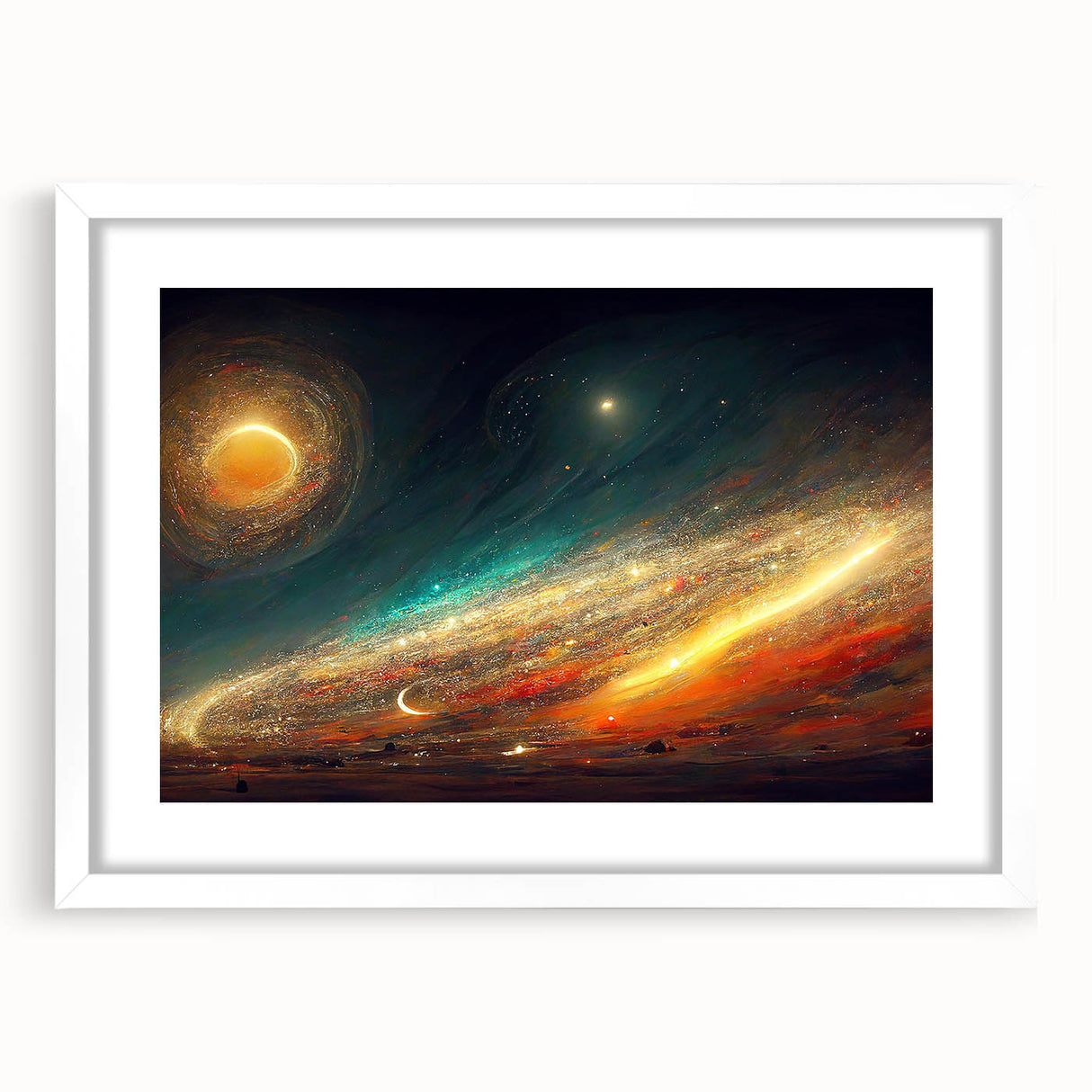 Cosmic Sun in Deep Space – Ethereal Sun Wall Art with Galaxy Elements