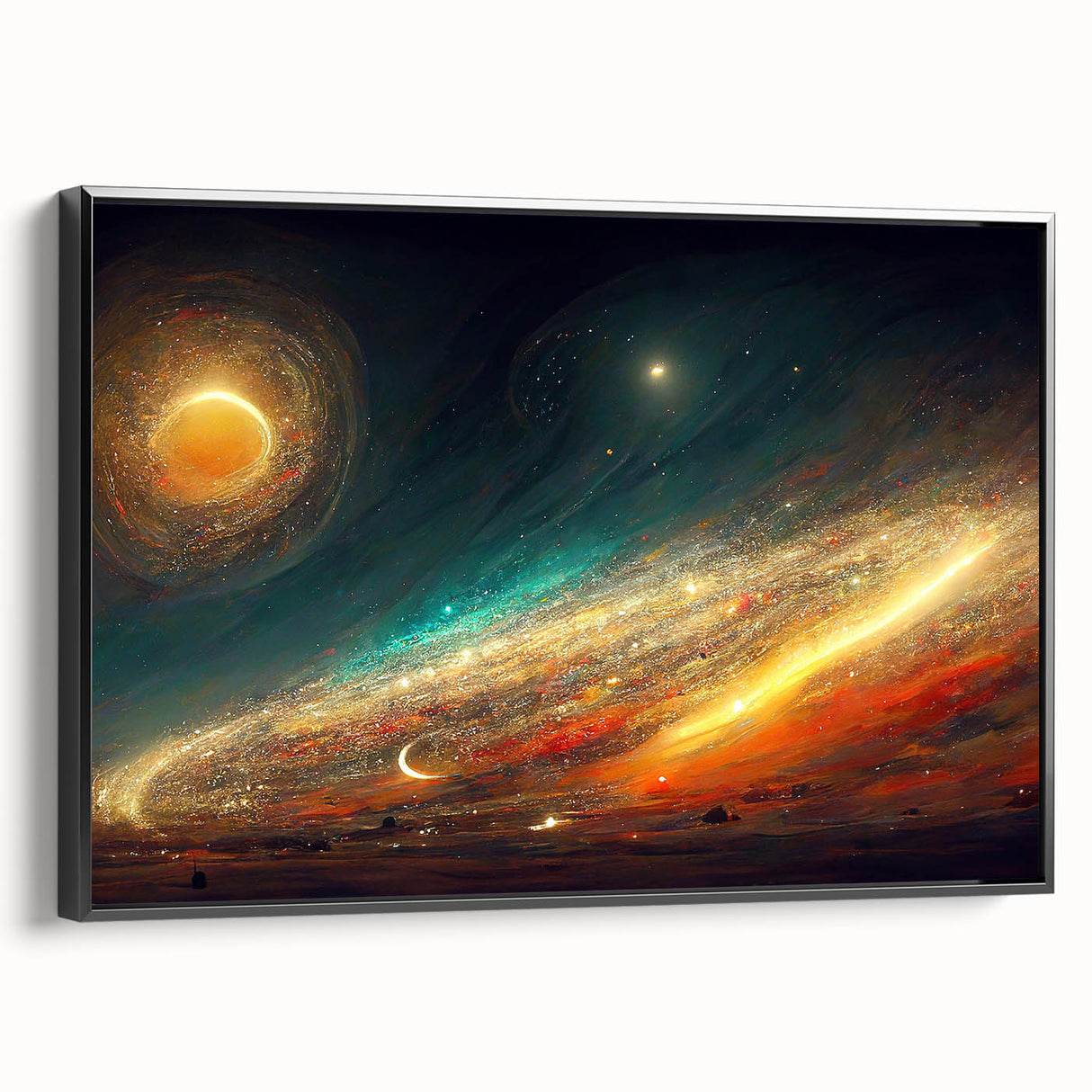 Cosmic Sun in Deep Space – Ethereal Sun Wall Art with Galaxy Elements