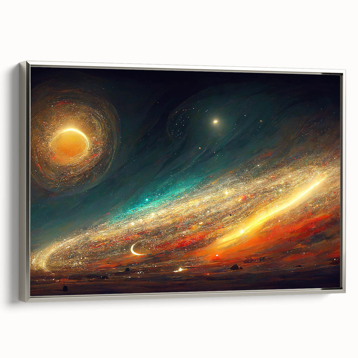 Cosmic Sun in Deep Space – Ethereal Sun Wall Art with Galaxy Elements