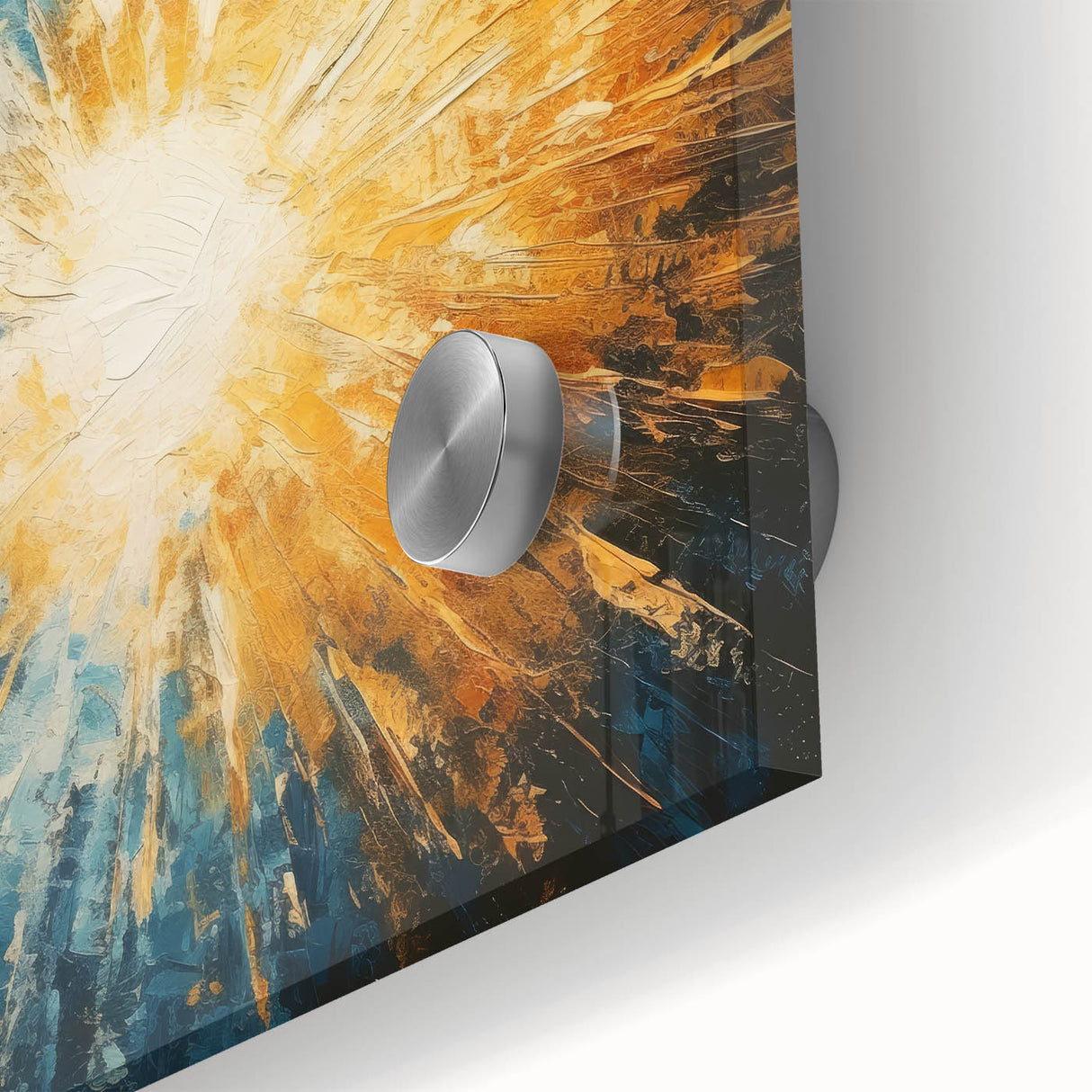Radiant Sunburst Abstract – Dynamic Sun Wall Art with Blue and Gold
