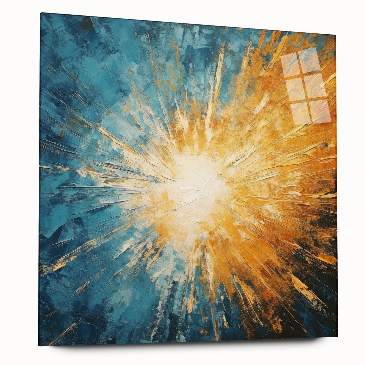 Radiant Sunburst Abstract – Dynamic Sun Wall Art with Blue and Gold