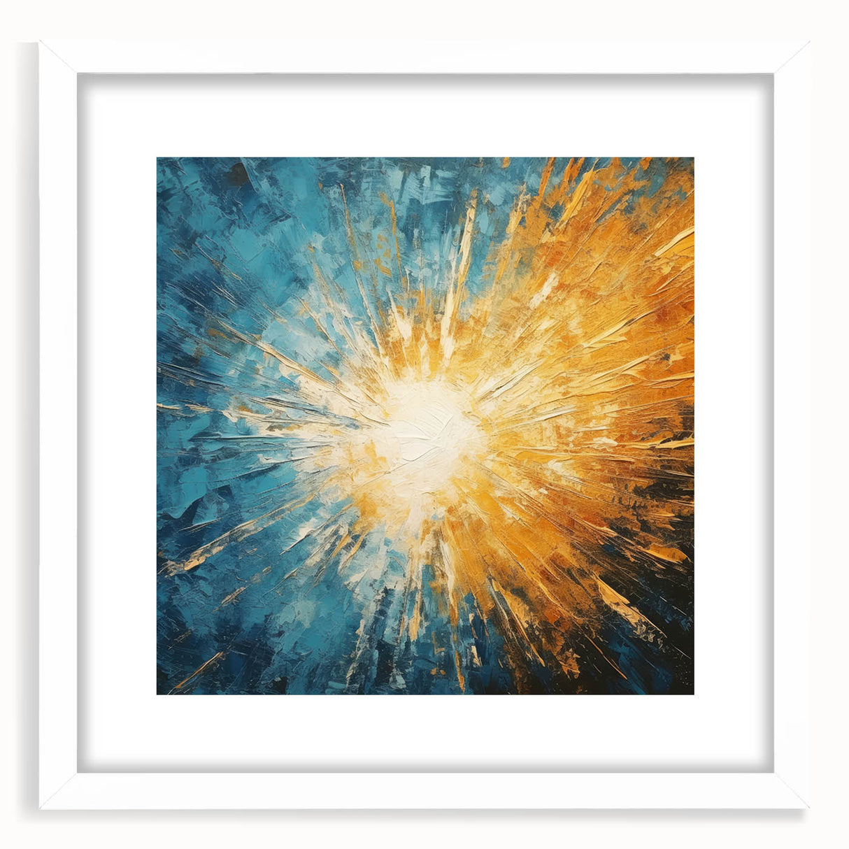 Radiant Sunburst Abstract – Dynamic Sun Wall Art with Blue and Gold