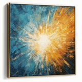 Radiant Sunburst Abstract – Dynamic Sun Wall Art with Blue and Gold