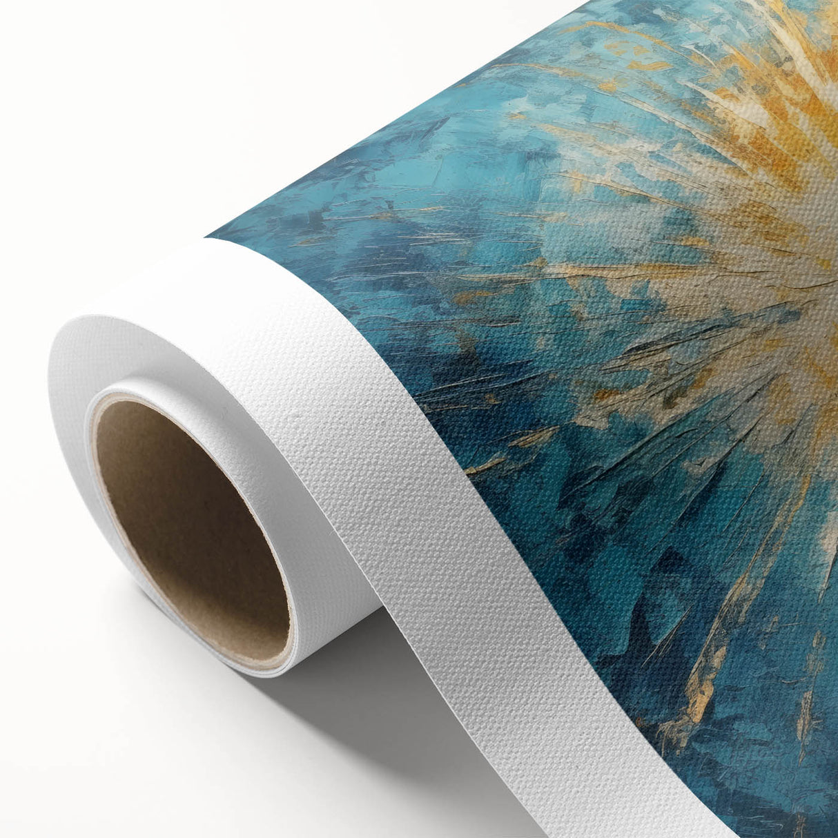 Radiant Sunburst Abstract – Dynamic Sun Wall Art with Blue and Gold