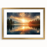 Serene Sunset Over Lake – Peaceful Sun Wall Art with Forest Reflections