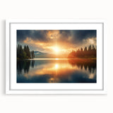 Serene Sunset Over Lake – Peaceful Sun Wall Art with Forest Reflections