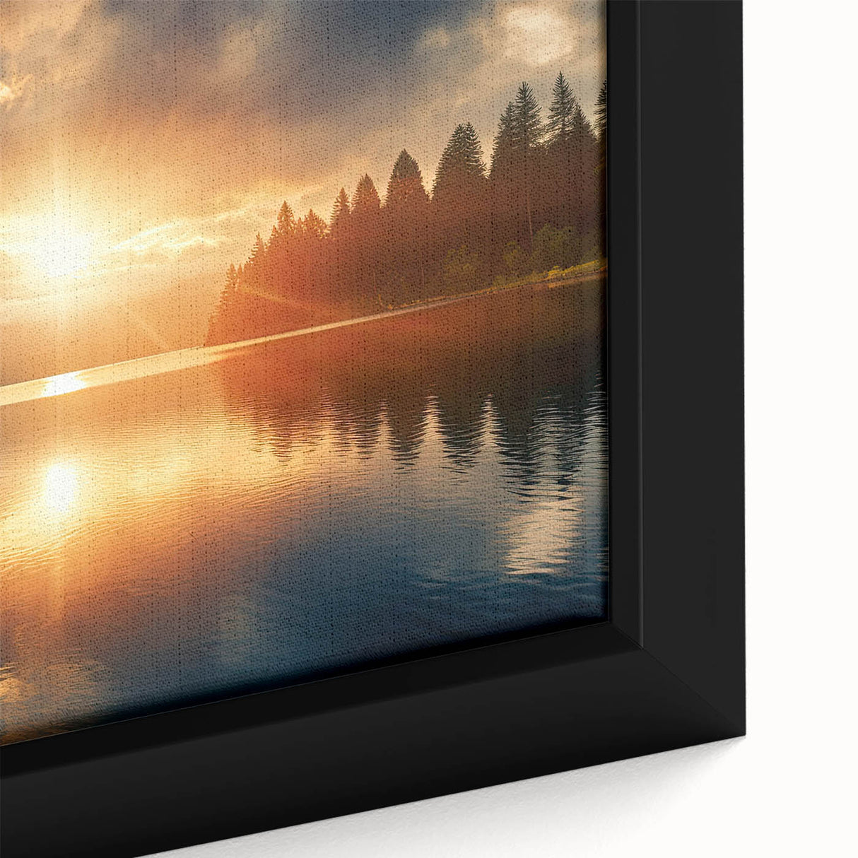 Serene Sunset Over Lake – Peaceful Sun Wall Art with Forest Reflections