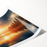 Serene Sunset Over Lake – Peaceful Sun Wall Art with Forest Reflections