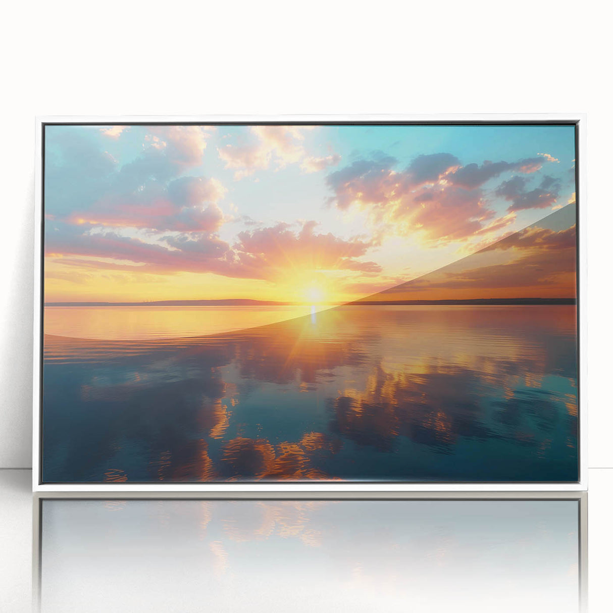Colorful Sunset Over Lake – Vibrant Sun Wall Art with Reflective Water