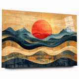 Abstract Red Sun and Waves – Modern Sun Wall Art with Bold Colors