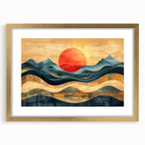 Abstract Red Sun and Waves – Modern Sun Wall Art with Bold Colors