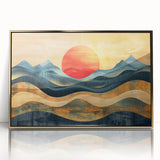 Abstract Red Sun and Waves – Modern Sun Wall Art with Bold Colors