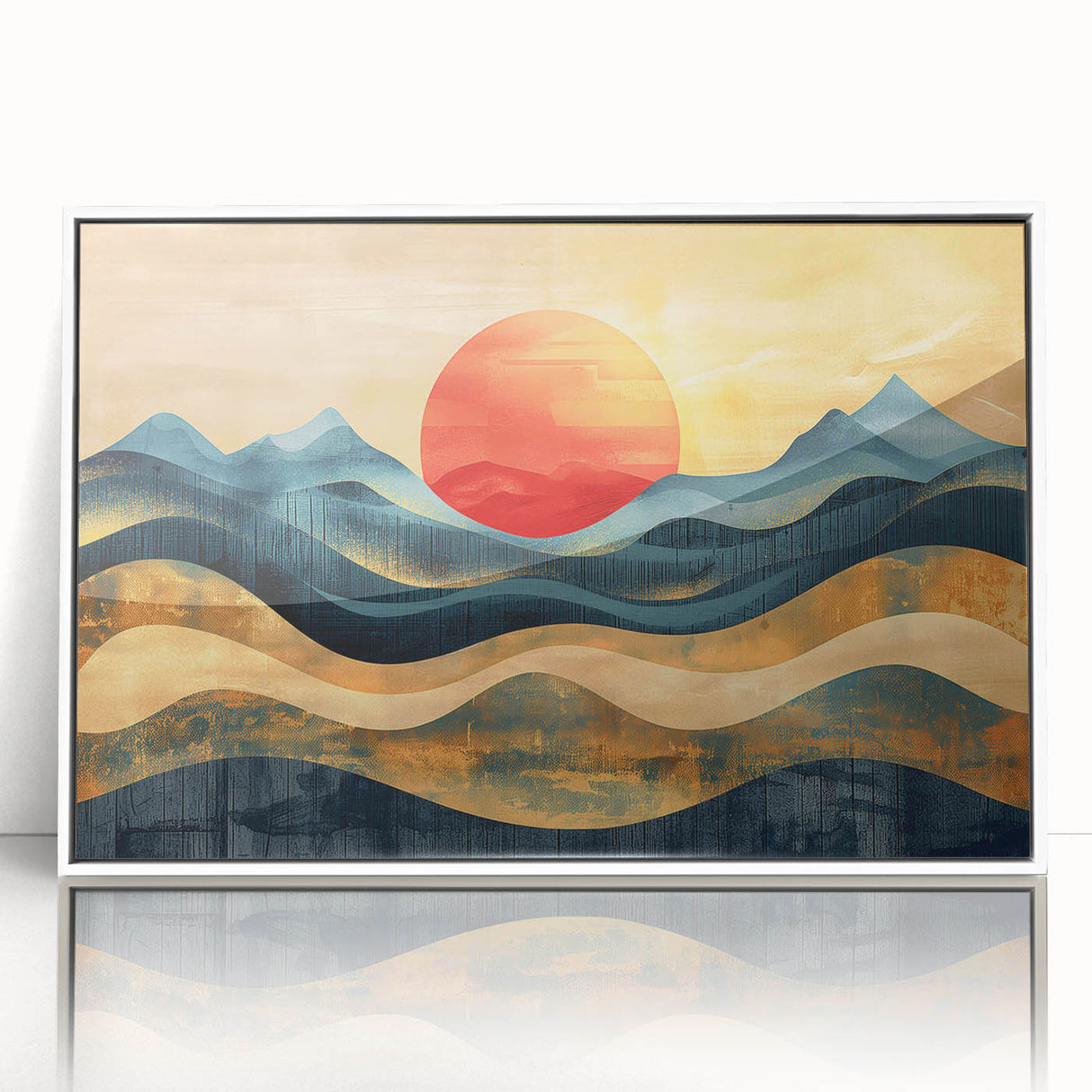 Abstract Red Sun and Waves – Modern Sun Wall Art with Bold Colors