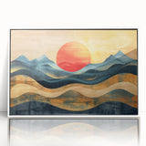 Abstract Red Sun and Waves – Modern Sun Wall Art with Bold Colors