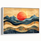Abstract Red Sun and Waves – Modern Sun Wall Art with Bold Colors