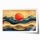 Abstract Red Sun and Waves – Modern Sun Wall Art with Bold Colors