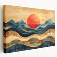 Abstract Red Sun and Waves – Modern Sun Wall Art with Bold Colors