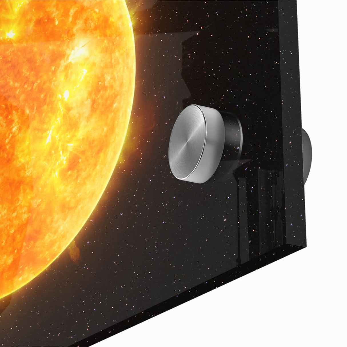 Detailed Sun in Space – Fiery Sun Wall Art with Solar Flares and Stars